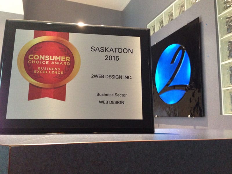 Plaque displaying 2 Web Design as Consumer Choice Award Winner for Business Excellence in web design