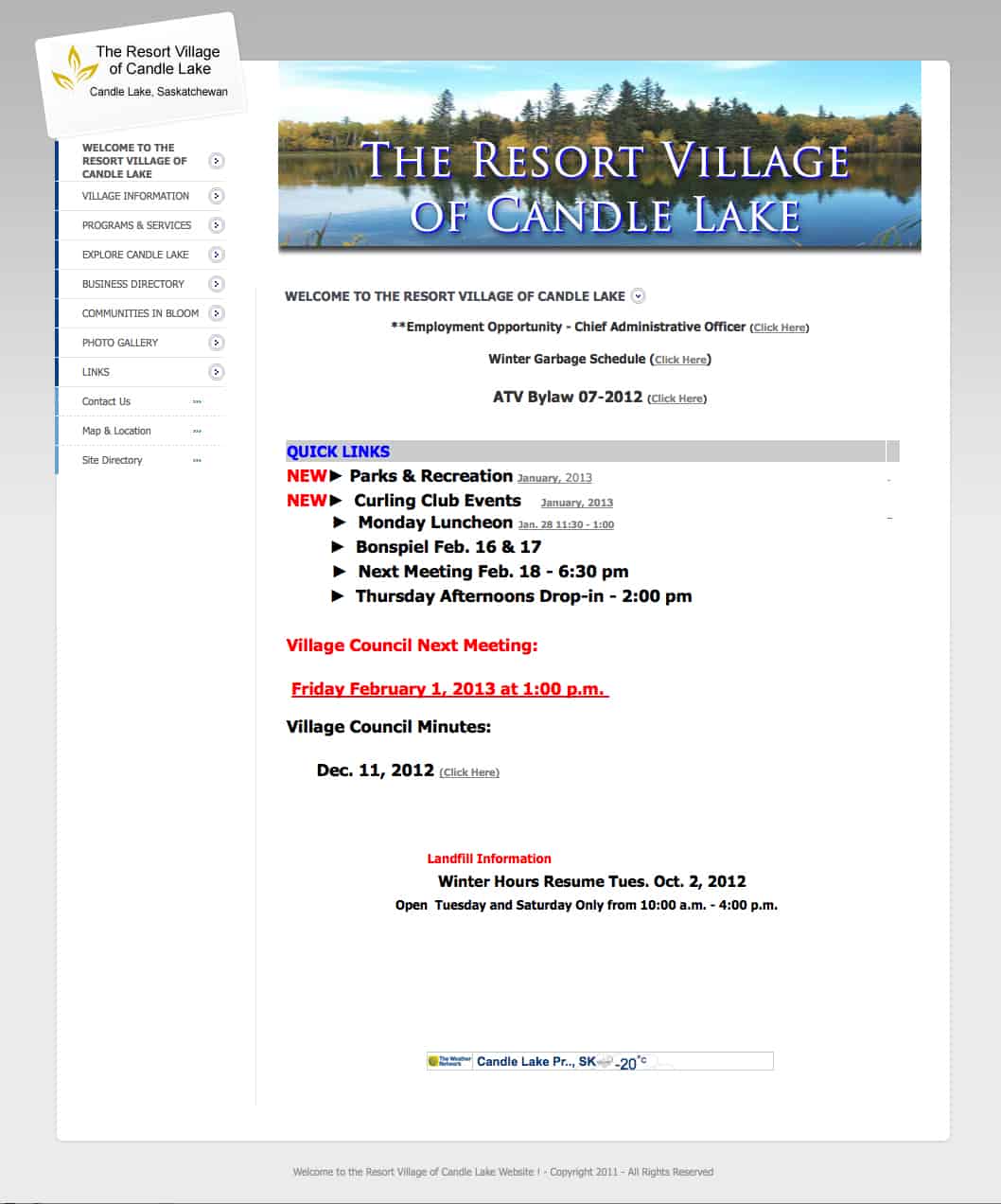 The Resort Village of Candle Lake old website design