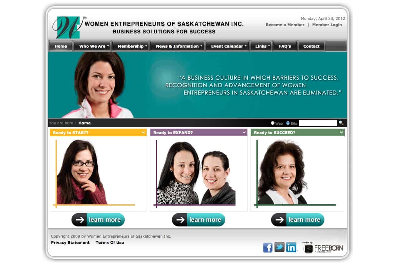 Women Entrepreneurs of Saskatchewan old website design