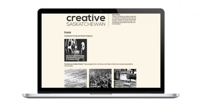 Displaying Creative Saskatchewan's old website on laptop
