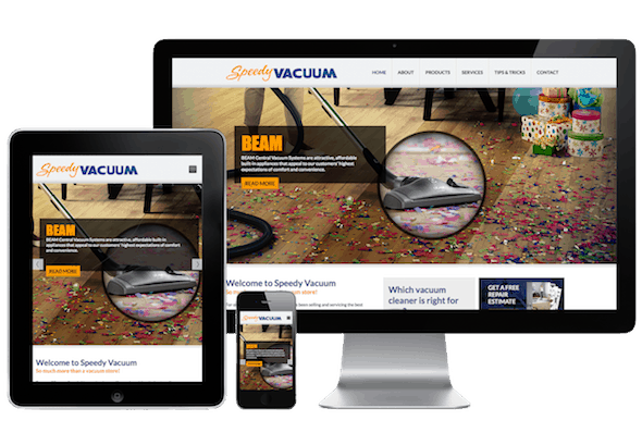 Speedy Vacuum responsive website displayed on iMac, iPad, iPhone