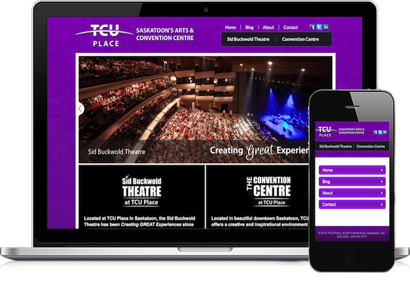 tcu place website homepage on macbook and iphone